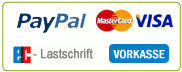 Unsere sicheren Bezahlarten: Paypal, Mastercard, Visa, EC-Lastschrift und Vorkasse